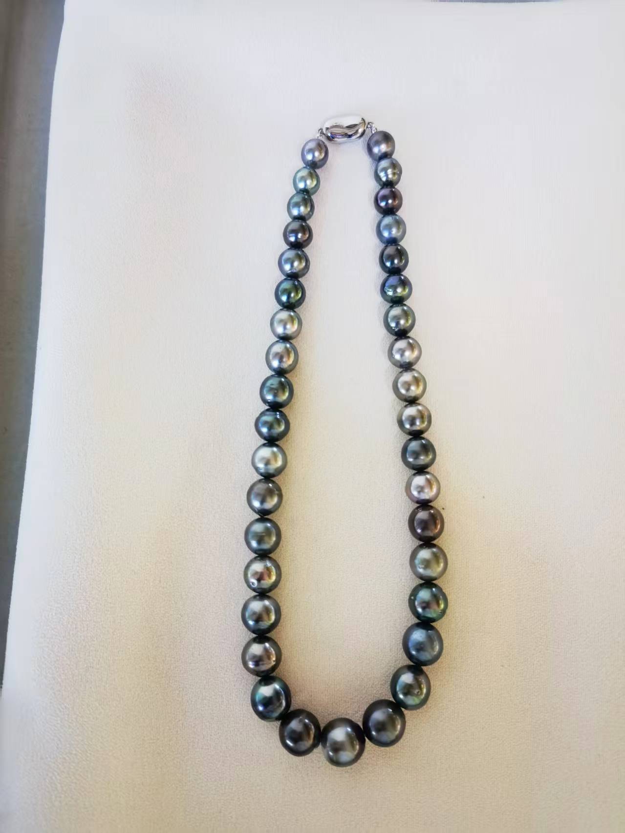 Graduated 9–13mm Tahitian pearl necklace with sterling silver clasp from Moonwater Pearls