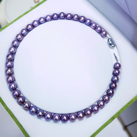 Exact piece 9–11mm natural deep purple Edison freshwater pearl necklace