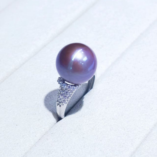 12–13mm deep purple Edison freshwater pearl ring in S925 sterling silver, exact piece reserved