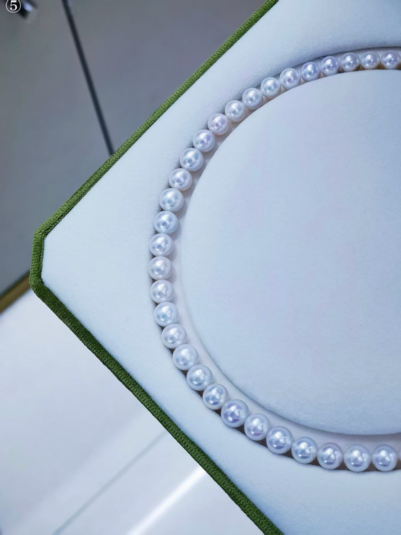 7–10mm round white freshwater pearls with soft luster and natural pearl character