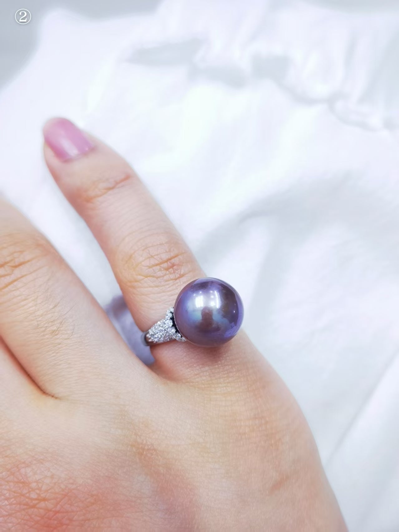 12–13mm purple Edison pearl ring in S925 sterling silver shown on hand