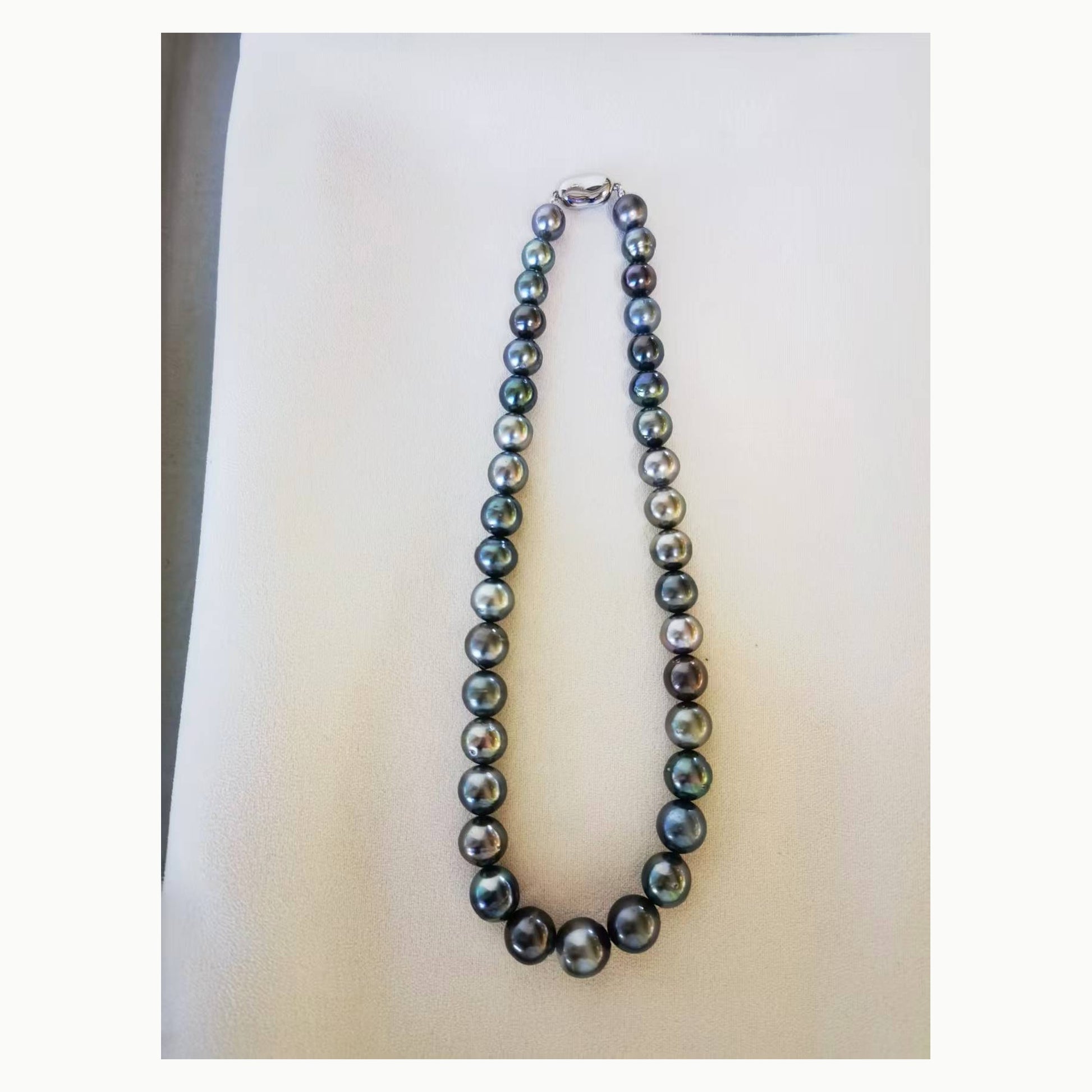 Graduated 9–13mm Tahitian pearl necklace with sterling silver clasp from Moonwater Pearls