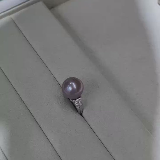 Video of 12–13mm deep purple Edison freshwater pearl ring in S925 sterling silver showing luster, color, and full setting